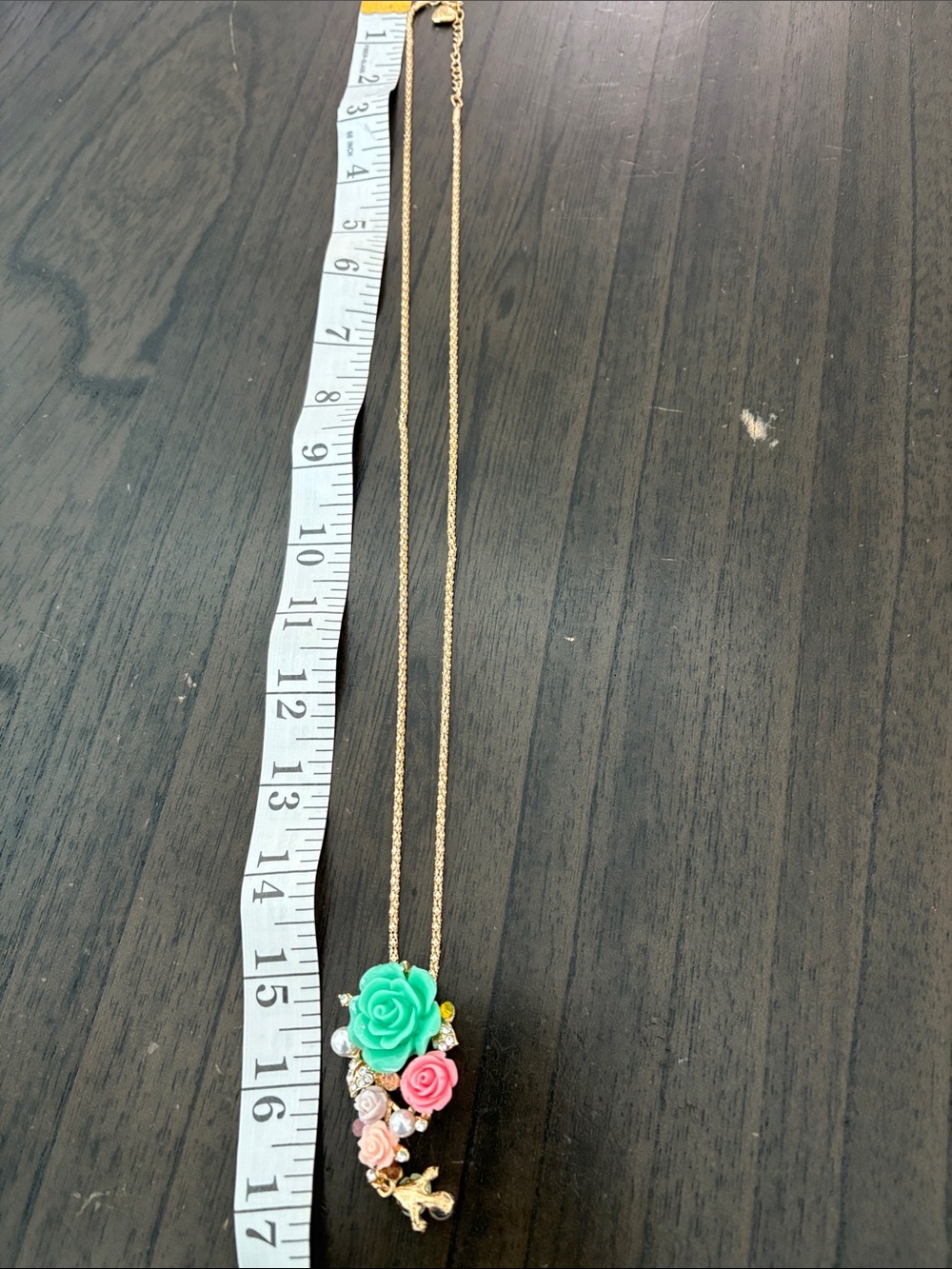 Betsey Johnson Gold-Tone Necklace with Turquoise and Pink Floral Pendant - Picture 7 of 7